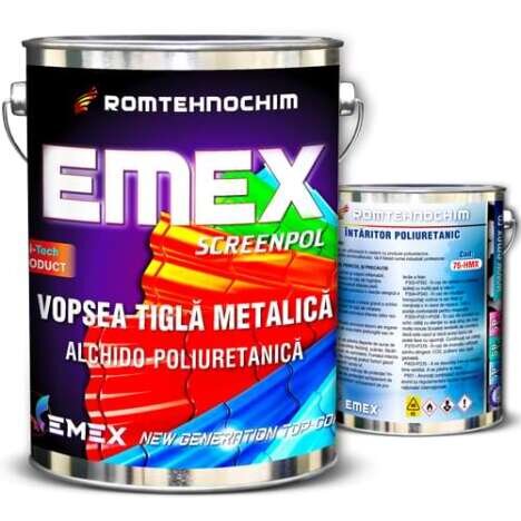 Pachet Email Alchido-Poliuretanic ?Emex Screenpol? - Albastru RAL 5010 - Bid. 4 Kg + Intaritor -